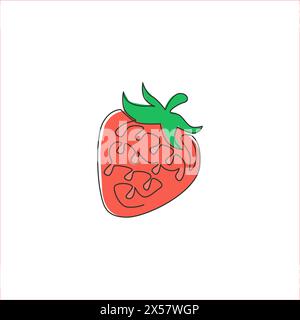 Single continuous line drawing of whole healthy organic strawberry for orchard logo identity. Fresh berry concept for fruit garden icon. Modern one li Stock Vector