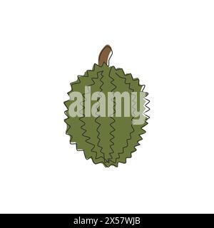 One continuous line drawing whole healthy organic durian for orchard logo identity. Fresh exotic thai fruitage concept for fruit garden icon. Modern s Stock Vector