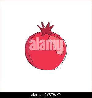 One single line drawing whole healthy organic pomegranate for orchard logo identity. Fresh fruitage seeds concept for fruit garden icon. Modern contin Stock Vector