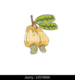 One single line drawing of whole healthy organic cashew apple for orchard logo identity. Fresh tropical fruitage concept for fruit garden icon. Modern Stock Vector