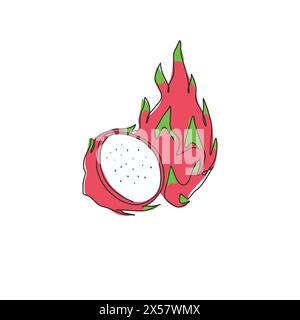 Single continuous line drawing of whole healthy organic dragon fruit for orchard logo identity. Fresh dragonfruit concept for fruit garden icon. Moder Stock Vector