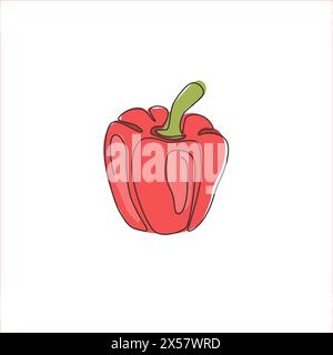 One continuous line drawing whole healthy organic paprika for plantation logo identity. Fresh bell pepper concept for fruit vegetable icon. Modern sin Stock Vector