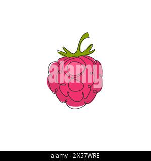 Single continuous line drawing of whole healthy organic raspberry for orchard logo identity. Fresh berry fruitage concept for fruit garden icon. Moder Stock Vector