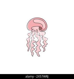 One single line drawing of adorable jellyfish for company logo identity. Free swimming marine animals mascot concept for sea world show icon. Modern c Stock Vector