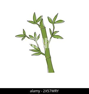 One single line drawing of bamboo trees for plantation logo identity. Fresh evergreen perennial flowering plant concept for plant icon. Modern continu Stock Vector
