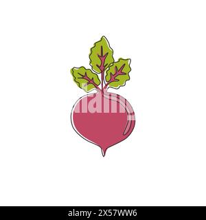 One continuous line drawing whole healthy organic beetroot for plantation logo identity. Fresh garden beet plant concept for vegetable icon. Modern si Stock Vector