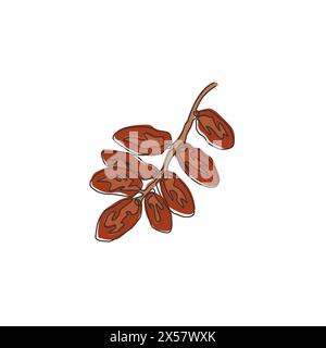 Single continuous line drawing stack healthy organic fruit dates for orchard logo identity. Saudi Arabia fruitage concept for fruit garden icon. Moder Stock Vector