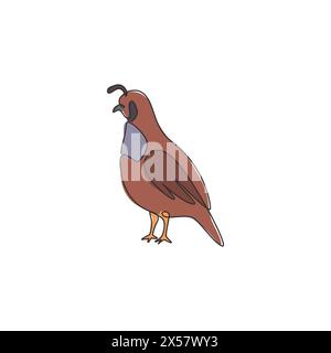 One single line drawing of adorable California valley quail for poultry logo identity. Dust bath bird mascot concept for national zoo icon. Modern con Stock Vector