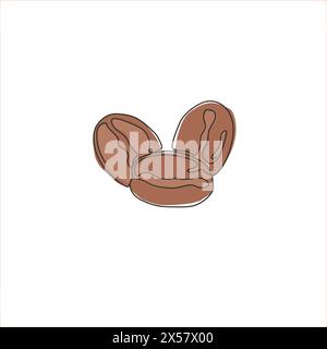 One continuous line drawing whole healthy organic coffee bean for restaurant logo identity. Fresh aromatic seed concept for coffee shop icon. Modern s Stock Vector