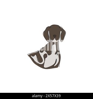 One continuous line drawing of cute german shorthaired pointer for company logo identity. Purebred dog mascot concept for pedigree friendly pet icon. Stock Vector