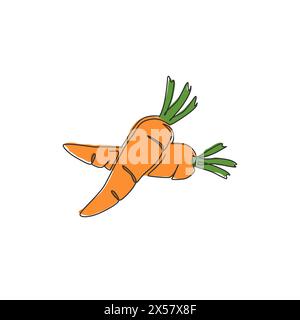 Single continuous line drawing whole healthy organic carrots heap for farm logo identity. Fresh biennial plant concept for root vegetable icon. Modern Stock Vector