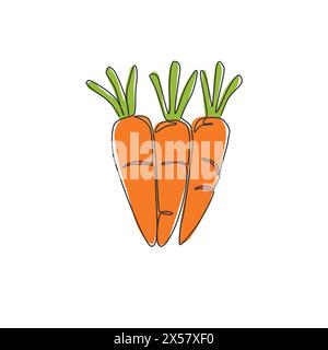One single line drawing whole healthy organic carrots pile for farm logo identity. Fresh biennial plant concept for root vegetable icon. Modern contin Stock Vector