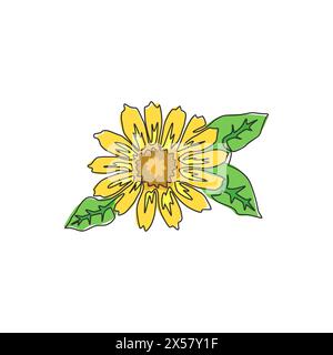 Single continuous line drawing of beauty fresh marigold for home wall decor poster. Printable decorative calendula flower for wedding card invitation. Stock Vector