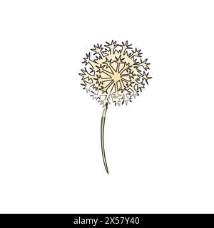 Single continuous line drawing beauty fresh taraxacum for home wall decor art poster print. Printable decorative dandelion flower for invitation card. Stock Vector