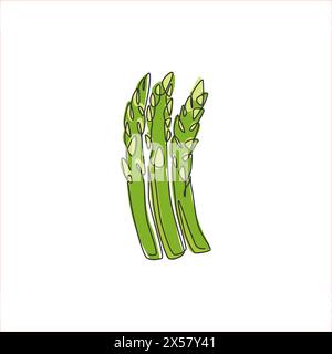 Single continuous line drawing of whole healthy organic asparagus for plantation logo identity. Fresh perennial flowering plant concept for veggie ico Stock Vector