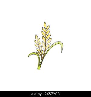 Single continuous line drawing wheat ears icon. Agriculture farm logo ...