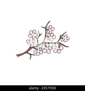 Single continuous line drawing of beauty fresh cherry blossom for home decor wall art poster print. Printable decorative sakura flower for public park Stock Vector