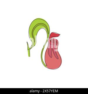 One continuous line drawing of beauty fresh nepenthes for home wall art decor poster print. Decorative tropical pitcher plant concept for invitation c Stock Vector
