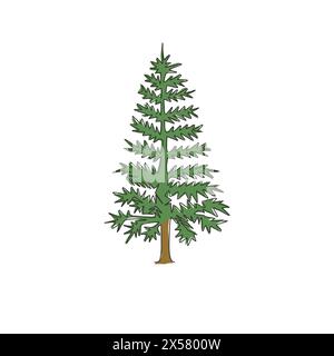 Single continuous line drawing of beauty and exotic pine tree. Decorative pinus for greeting post card. Beauty place holiday vacation concept. Modern Stock Vector