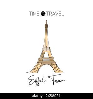 One continuous line drawing Eiffel Tower. Romantic iconic place in Paris, France. Holiday vacation home decor wall art poster print concept. Modern si Stock Vector