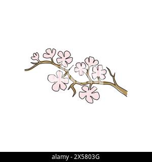 One continuous line drawing of beauty fresh cherry blossom for garden logo. Printable decorative sakura flower for home wall decor art poster print. M Stock Vector