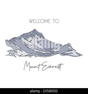 One single line drawing Himalaya Mount Everest landmark. World famous place in Nepal. Tourism travel postcard home wall decor poster art concept. Mode Stock Vector