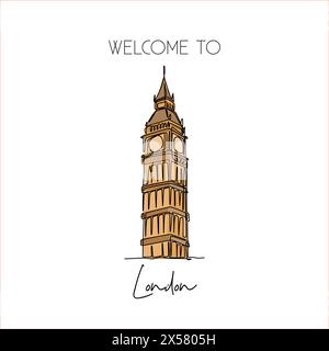 Single continuous line drawing of Big Ben clock tower landmark. Historical iconic beauty place in London. Home decor wall art poster print concept. Mo Stock Vector