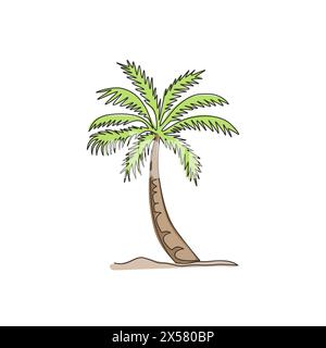 Single continuous line drawing coco nucifera. Decorative coconut palm tree concept for wall decor poster print art and travel vacation tourism campaig Stock Vector