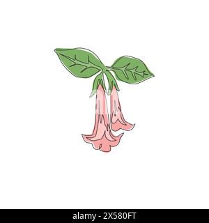 Single one line drawing of beauty fresh brugmansia for garden logo. Decorative angel trumpet flower concept for home decor wall art poster print. Mode Stock Vector