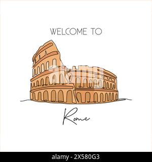 Single continuous line drawing Colosseum amphitheater. Iconic landmark ...