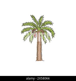 One continuous line drawing of beauty and exotic date palm tree. Decorative phoenix dactylifera plant concept for plantation company. Trendy single li Stock Vector
