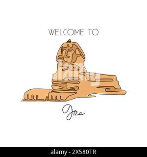 One continuous line drawing of Great Sphinx. Historical tomb iconic place in Giza, Egypt. Holiday vacation home wall decor art poster print concept. M Stock Vector