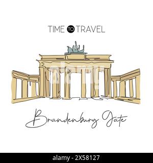 Single continuous line drawing Brandenburg Gate landmark. Beautiful famous place in Berlin, Germany. World travel home wall decor poster print concept Stock Vector