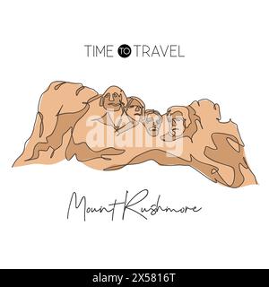 One single line drawing Mount Rushmore National Memorial landmark. World famous place in USA. Tourism travel postcard home wall decor concept. Modern Stock Vector