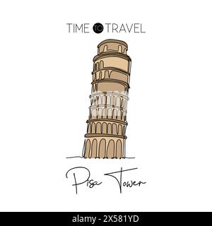 One continuous line drawing of Pisa Tower landmark. Beautiful historical iconic place in Piazza del Duomo. Home wall decor art poster print. Modern si Stock Vector