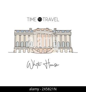 One continuous line drawing White House landmark. World iconic place in Washington DC, USA. Wall decor home art poster print and postcard concept. Mod Stock Vector