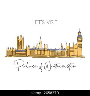 One single line drawing house of parliament London landmark in England United Kingdom. Tourism travel postcard home wall decor art poster print concep Stock Vector