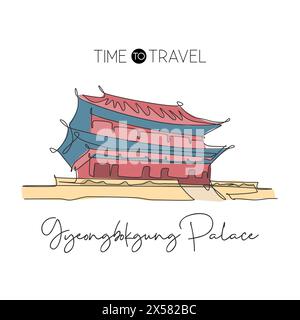 Single continuous line drawing Gyeongbokgung Palace landmark. Beautiful famous place in Seoul, Korea. World travel home wall decor poster print concep Stock Vector