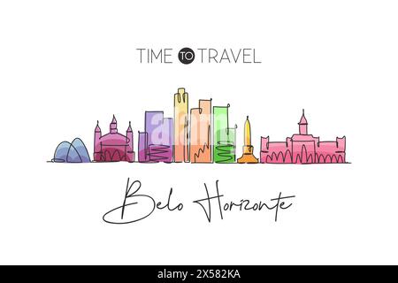 One single line drawing of Belo Horizonte city skyline, Brazil. World historical town landscape. Best holiday place destination. Editable stroke trend Stock Vector