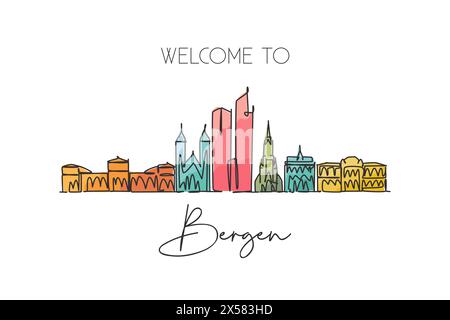 Norway, Bergen city skyline isolated vector illustration. Norway ...