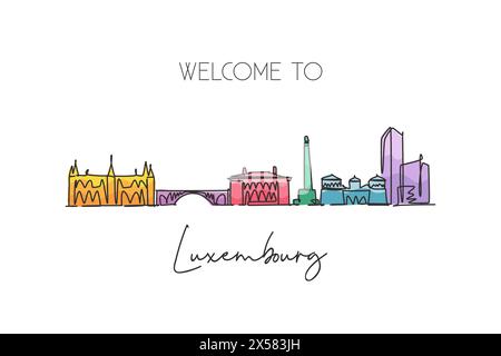 One continuous line drawing of Luxembourg city skyline. Beautiful landmark. World landscape tourism and travel vacation postcard. Editable stylish str Stock Vector