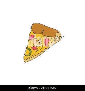 One continuous line drawing of fresh delicious Italian pizzeria restaurant logo badge. Italy fast food pizza cafe shop logotype template concept. Mode Stock Vector