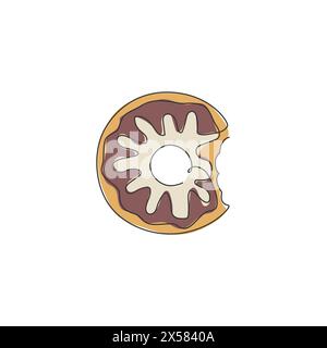 One single line drawing of fresh sweet donuts store logo graphic vector illustration. Doughnut fast food cafe menu and restaurant badge concept. Moder Stock Vector