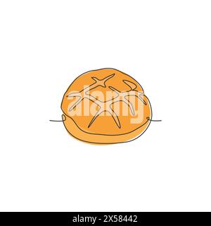 Single continuous line drawing stylized online sweet round bread shop logo label. Emblem bakery store concept. Modern one line draw design vector grap Stock Vector