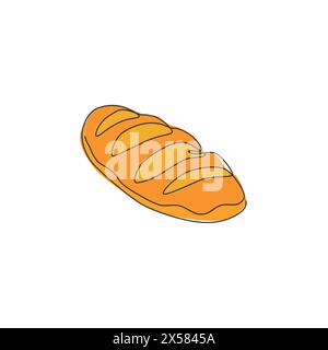 One continuous line drawing of fresh delicious French long thin loaf bread restaurant logo emblem. Baguette cafe shop logotype template concept. Moder Stock Vector