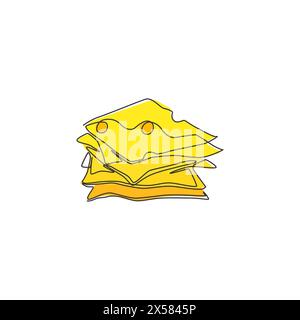 Single continuous line drawing stylized sliced Italian cheese logo label. Emblem grocery store concept. Modern one line draw design vector graphic ill Stock Vector