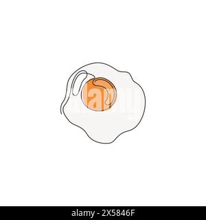 One single line drawing of fresh sunny side up egg logo graphic vector illustration. Breakfast food cafe shop menu and restaurant badge concept. Moder Stock Vector