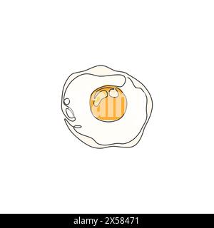One continuous line drawing fresh delicious American sunny side up egg restaurant logo emblem. Fast food cafe shop logotype template concept. Modern s Stock Vector