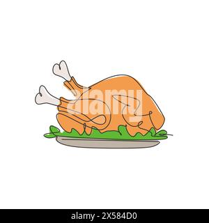 One single line drawing of fresh delicious roasted turkey graphic vector illustration. Typical food menu for holiday celebration festival concept. Mod Stock Vector
