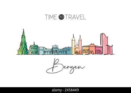 Norway, Bergen city skyline isolated vector illustration, icons Stock ...